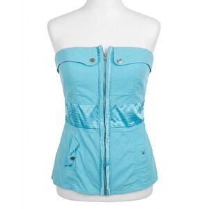 bebe Strapless Zip Front Bustier Top Turquoise Blue Cargo Y2K Corset Smocked S